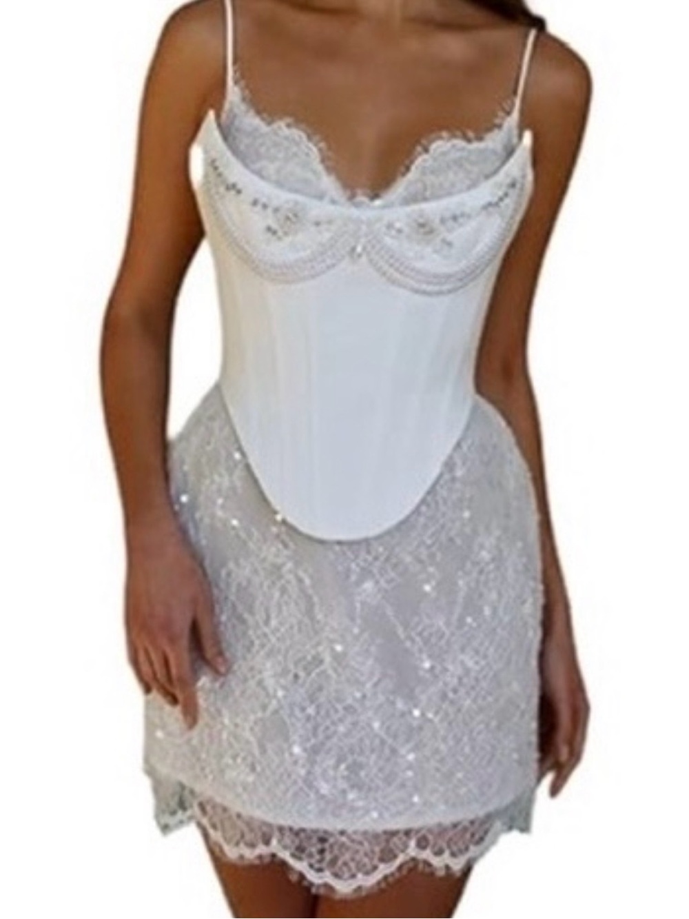 Lace and satin Bridal Corset mini Dress with Beaded Bodice